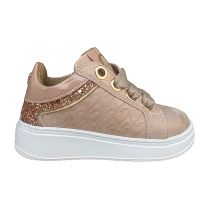 CafèNoir scarpa sneakers da bambina con laccio e zip laterale e glitter c2610 rosa-oro