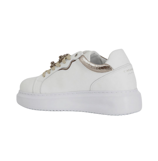 CafèNoir scarpa sneakers da donna con riporti laminati e gioiello C1DE1013 W083 bianco-pesca