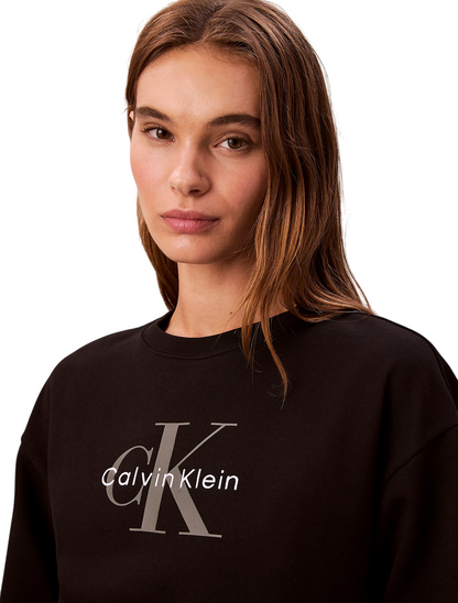 Calvin Klein Felpa Monologo LV047B234GUB1 Nero | Donna relaxed spugna cotone logo minimal
