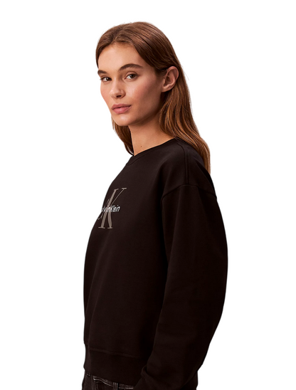 Calvin Klein Felpa Monologo LV047B234GUB1 Nero | Donna relaxed spugna cotone logo minimal