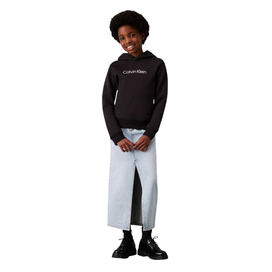 Calvin Klein Felpa con Cappuccio Unisex Junior INST. LOGO IU0IU00679BEH Nera