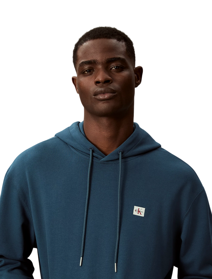 Calvin Klein Felpa con cappuccio LV04RC274G 2ET Navy Teal - Spugna Morbida, Stile Monologo