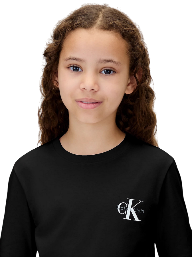 Calvin Klein IU0IU00717 BEH Black Maglietta Manica Lunga Junior - T-shirt Chest Logo Comfort e Stile