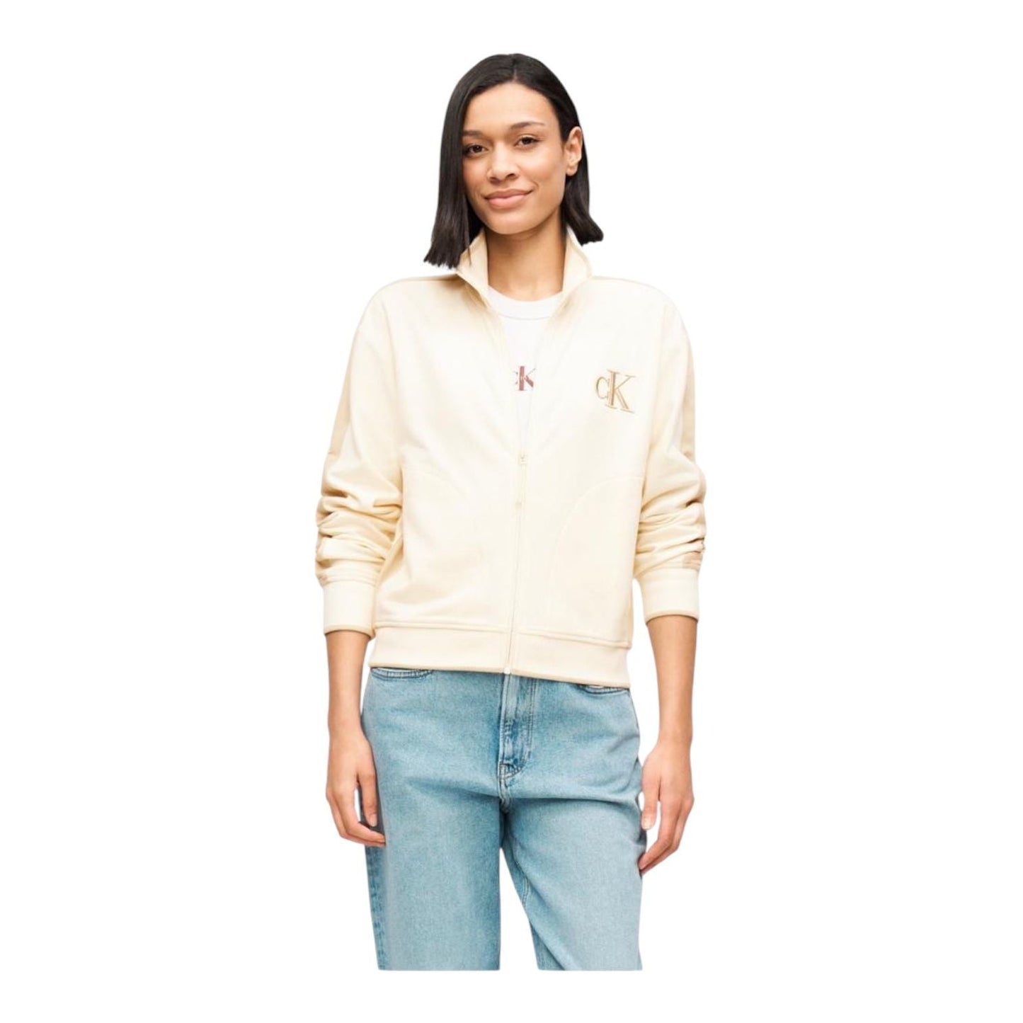 Calvin Klein Jeans Felpa Donna Zip Completa LV047E226G YAC Beige
