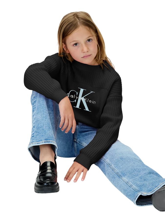 Calvin Klein MONOLOGO CN SWEATER IG0IG03046 BEH Nero - Maglioncino Girocollo Ragazza Stile Casual
