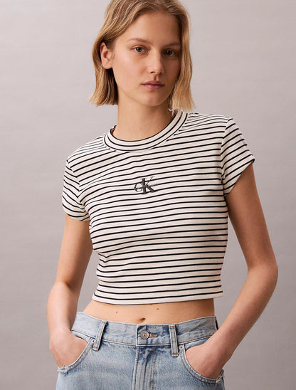 Calvin Klein T-Shirt Donna Costine Righe Slim Fit LV047F833G XDY Nero-Bianco PE26