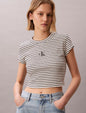 Calvin Klein Women's Ribbed Striped Slim Fit T-Shirt LV047F833G XDY Black-White SS26