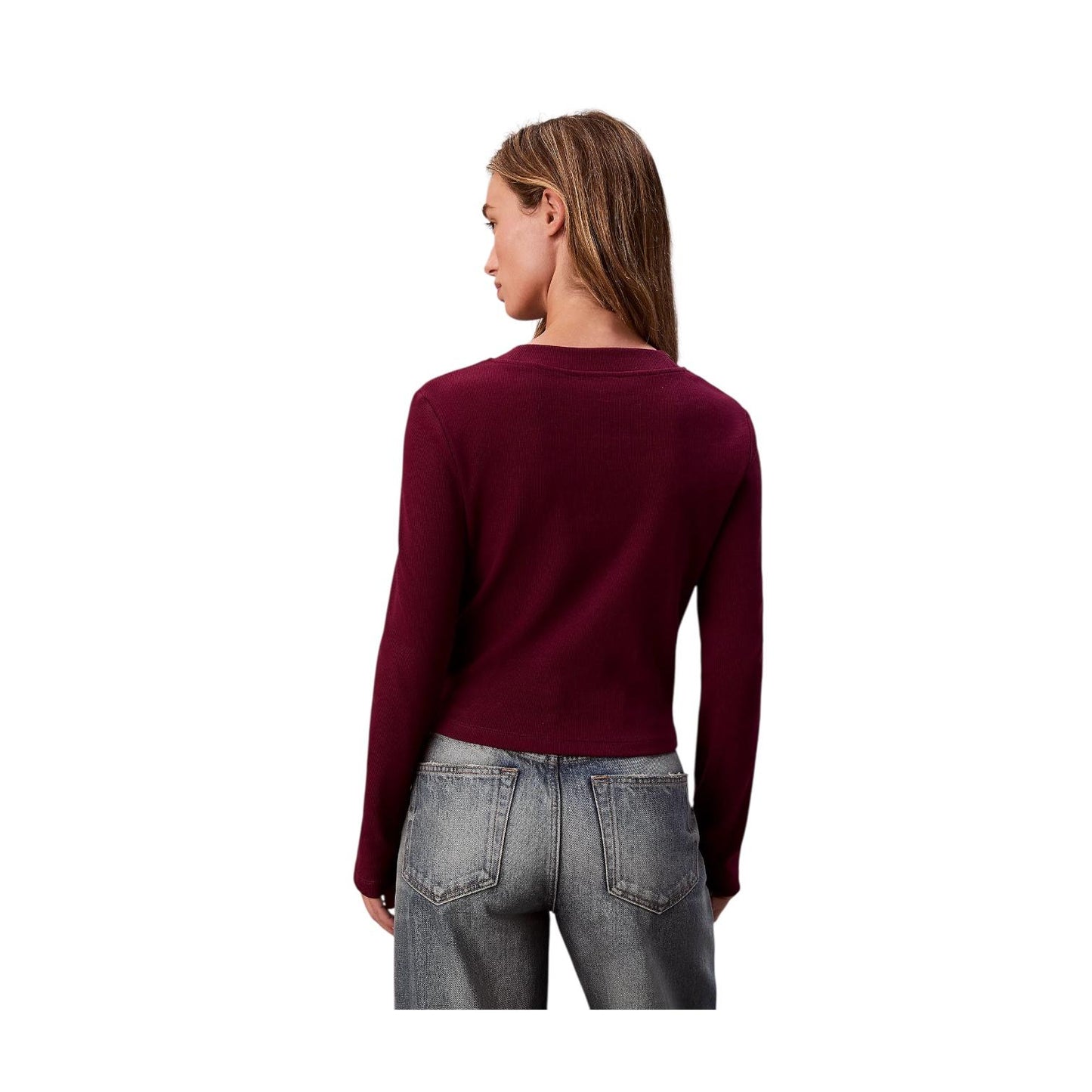 Calvin Klein T-shirt Donna Maniche Lunghe Monologo LV047A803G2E5 Berry Glaze