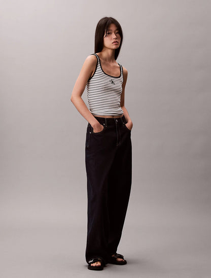 Calvin Klein Canotta Donna Costine Righe Scollo Rotondo LV047F832G XDY Nero-Bianco PE26