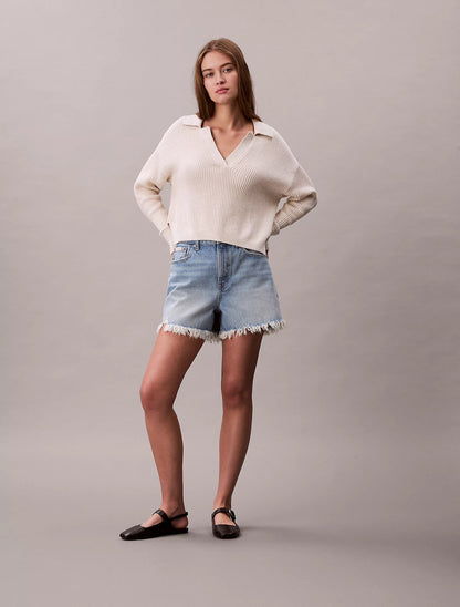 Calvin Klein Short Denim Donna Sfrangiato Relaxed Anni '90 LV047F765G XHE Blu PE26
