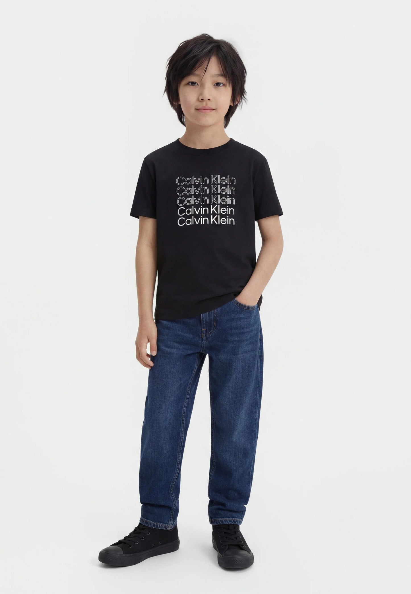 Calvin Klein T-Shirt Junior Stacked Logo LVCKSJA10B Nera | 8-16 Anni