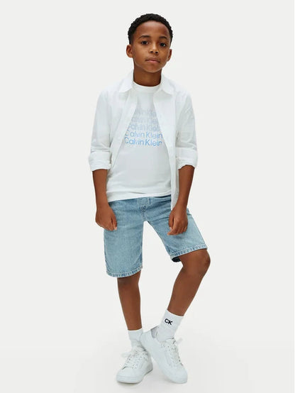 Calvin Klein T-Shirt Junior Stacked Logo LVCKSJA10B Bianca | 8-16 Anni