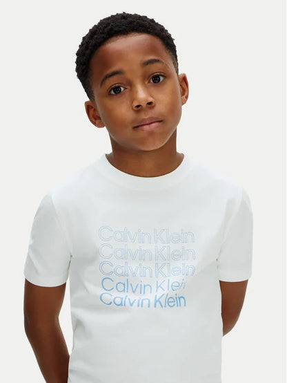 Calvin Klein T-Shirt Junior Stacked Logo LVCKSJA10B Bianca | 8-16 Anni