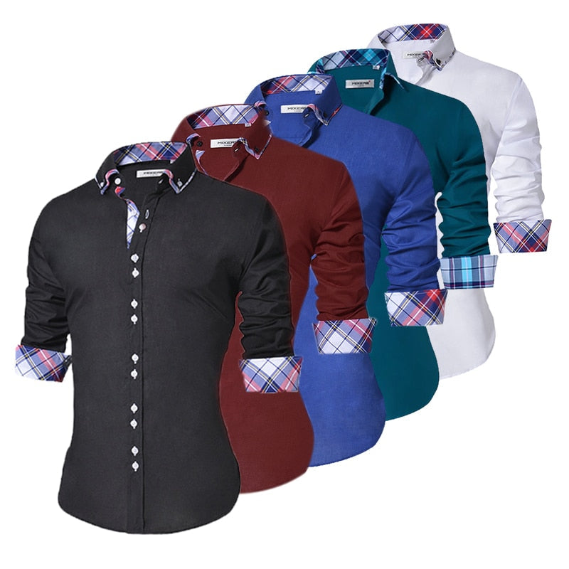 Camicia Uomo Slim Fit Doppi Bottoni Elegante da Ufficio e Cerimonia