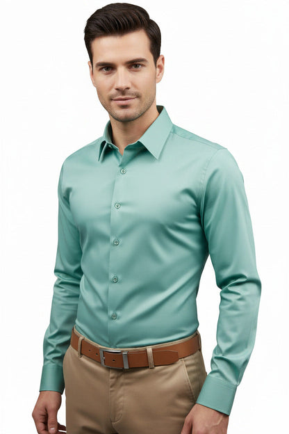 Camicia Uomo Slim Fit a Tinta Unita con Bottoni