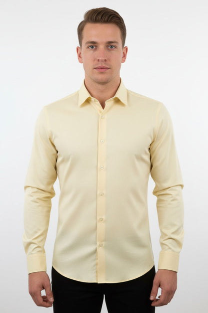Camicia Uomo Slim Fit a Tinta Unita con Bottoni