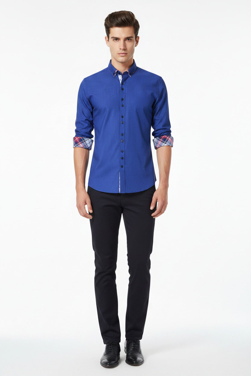Camicia Uomo Slim Fit Doppi Bottoni Elegante da Ufficio e Cerimonia