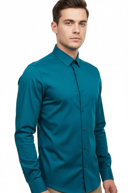 Camicia Uomo Slim Fit a Tinta Unita con Bottoni