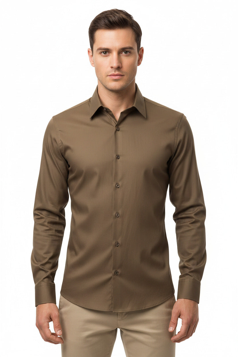 Camicia Uomo Slim Fit a Tinta Unita con Bottoni