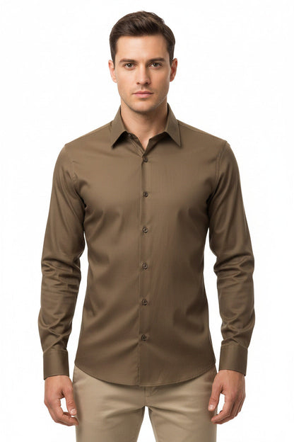 Camicia Uomo Slim Fit a Tinta Unita con Bottoni