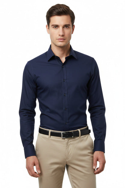 Camicia Uomo Slim Fit a Tinta Unita con Bottoni