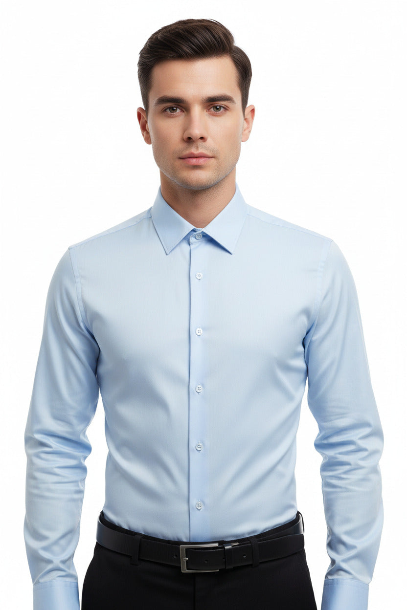 Camicia Uomo Slim Fit a Tinta Unita con Bottoni