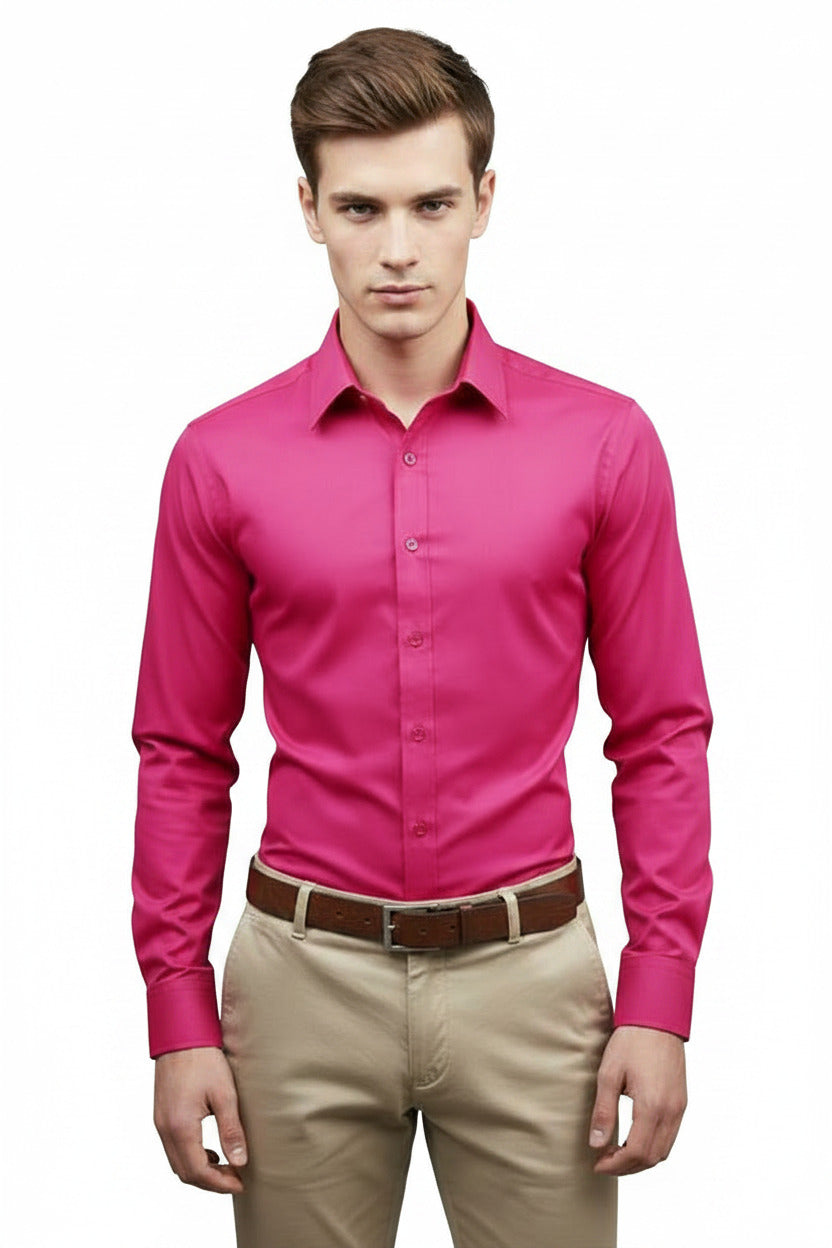 Camicia Uomo Slim Fit a Tinta Unita con Bottoni