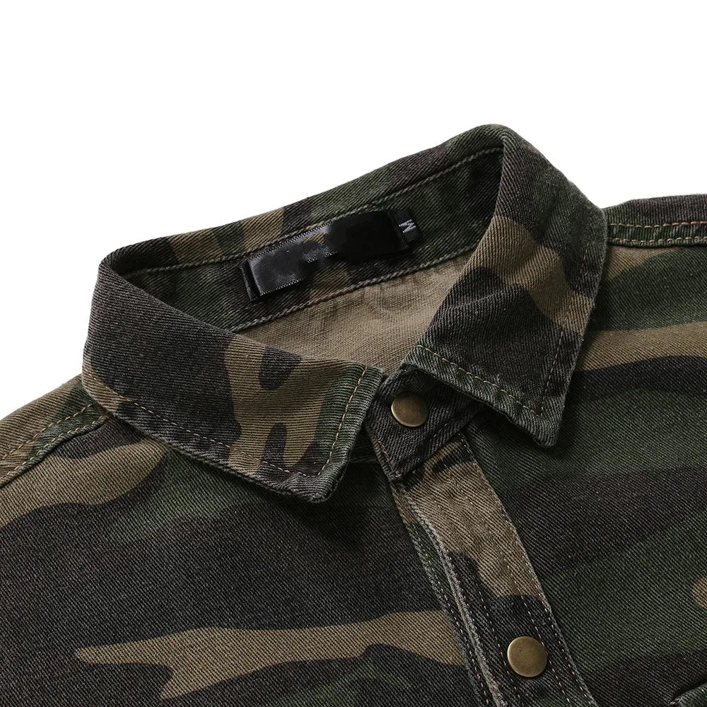 Camicia Uomo Slim Fit Stile Militare con Tasche Frontali