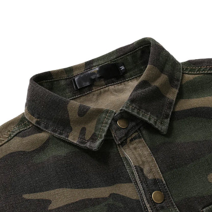 Camicia Uomo Slim Fit Stile Militare con Tasche Frontali