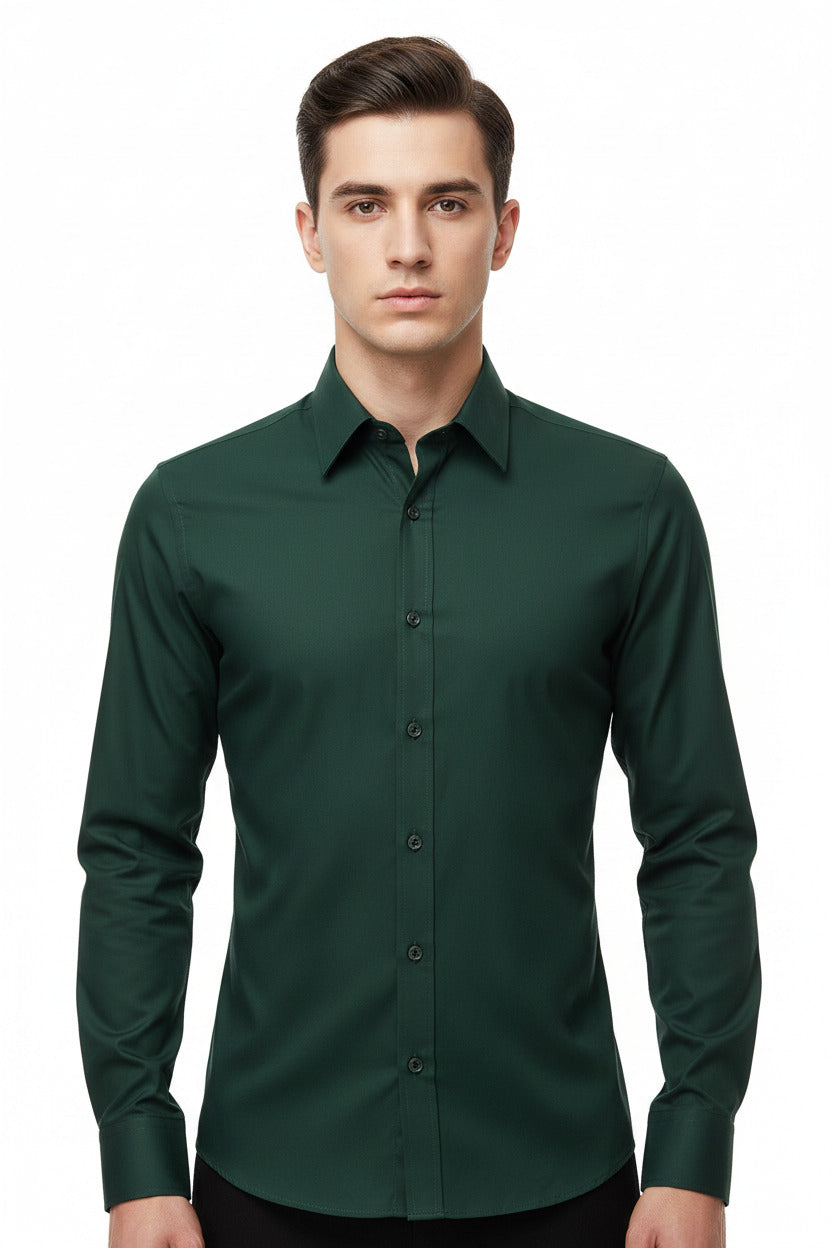Camicia Uomo Slim Fit a Tinta Unita con Bottoni