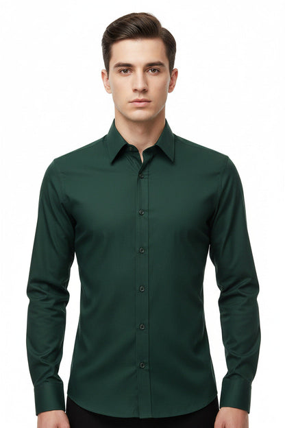 Camicia Uomo Slim Fit a Tinta Unita con Bottoni