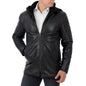 Men's Slim Black Genuine Leather Jacket Shearling Style Pockets Zipper Rindway
