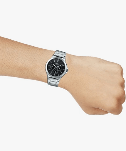 Casio MTP-V300D-1A – Orologio da Uomo in Acciaio, Display Giorno/24h, Quadrante Nero