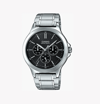 Casio MTP-V300D-1A – Orologio da Uomo in Acciaio, Display Giorno/24h, Quadrante Nero