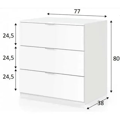 Kommode mit 3 Schubladen, weiß 77x38x80h