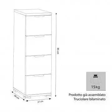 Kommode mit 4 Schubladen, weiß – Maße: 27 x 38 x 85 cm (H)