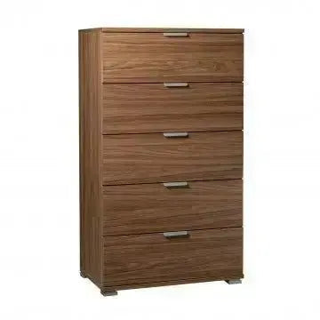 Kommode mit 5 Schubladen, Nussbaumfarben gebeizt – Maße: 60 x 38 x 103 cm (H)