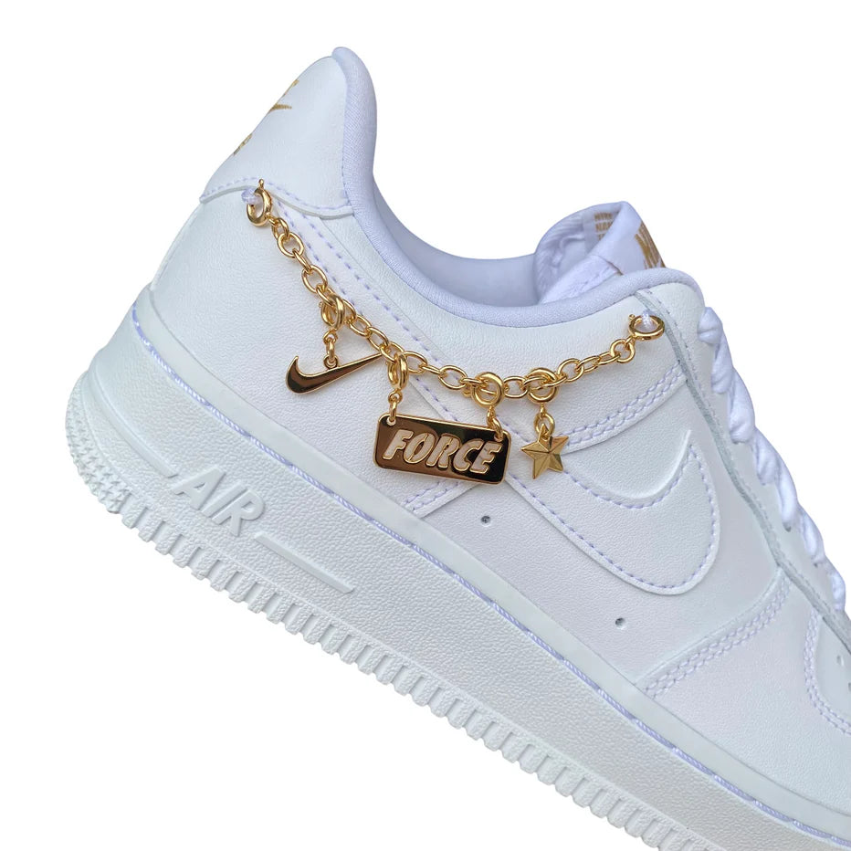 Nike Air Force 1 LX DD1525-100 Bianco Oro Donna Sneakers Catena Pelle Premium