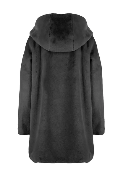 Censured giacca in pelliccia ecologica da donna con cappuccio CW1881 T FRC3 90 nero