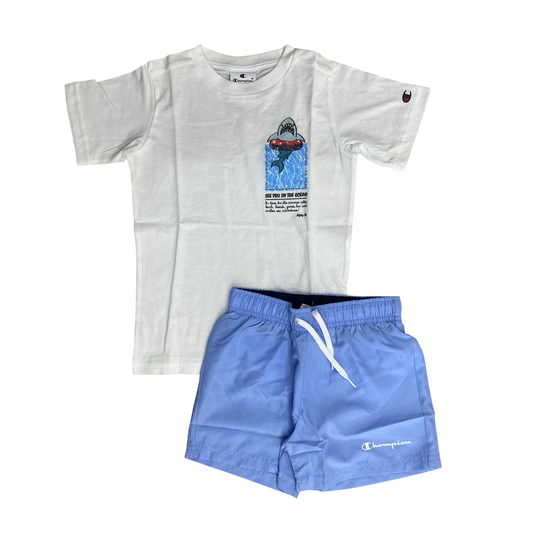 Champion Completino Junior 307065 WW001 | Set Estivo Bianco-Blu