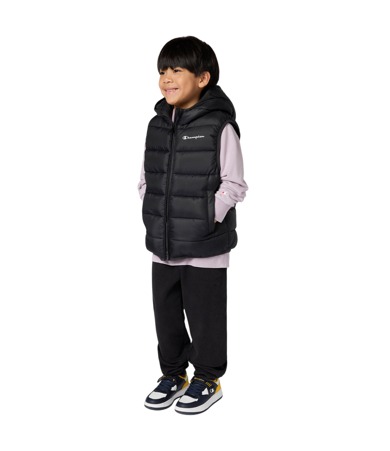 Champion Gilet Bambino Cappuccio 307223 KK001 Nero Imbottito Zip Intera