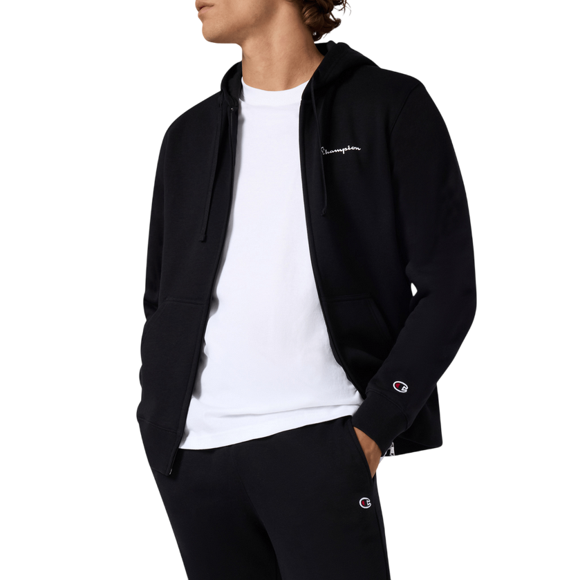 Champion Tuta Uomo Cappuccio 221658 KK001 Nero Cotone Felpato Zip Felpa Sportiva