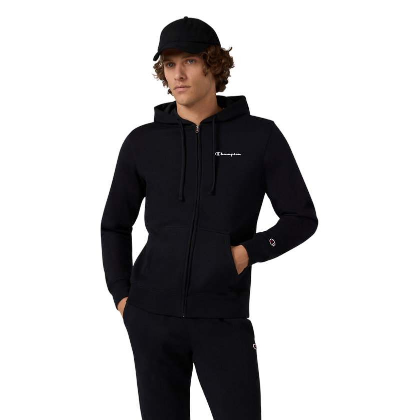 Champion Tuta Uomo Cappuccio 221658 KK001 Nero Cotone Felpato Zip Felpa Sportiva