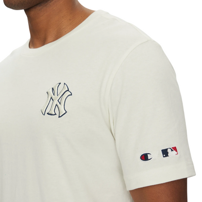 Champion maglietta manica corta da uomo con logo NY e scritta sul retro New York Yenkees 221037 WW049 bianco
