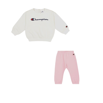Champion tuta sportiva da bambina baby con felpa girocollo con bottoni 405051 WW003 bianco-rosa
