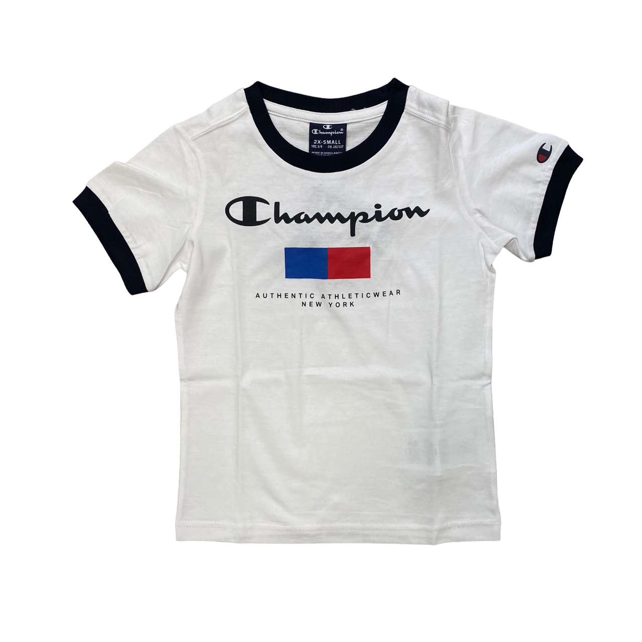 Champion completino da ragazzo in cotone maglietta e pantaloncino 306699 WW001 bianco blu
