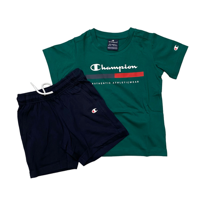 Champion completino da ragazzo maglietta e pantaloncino 306698 GS571 verde blu