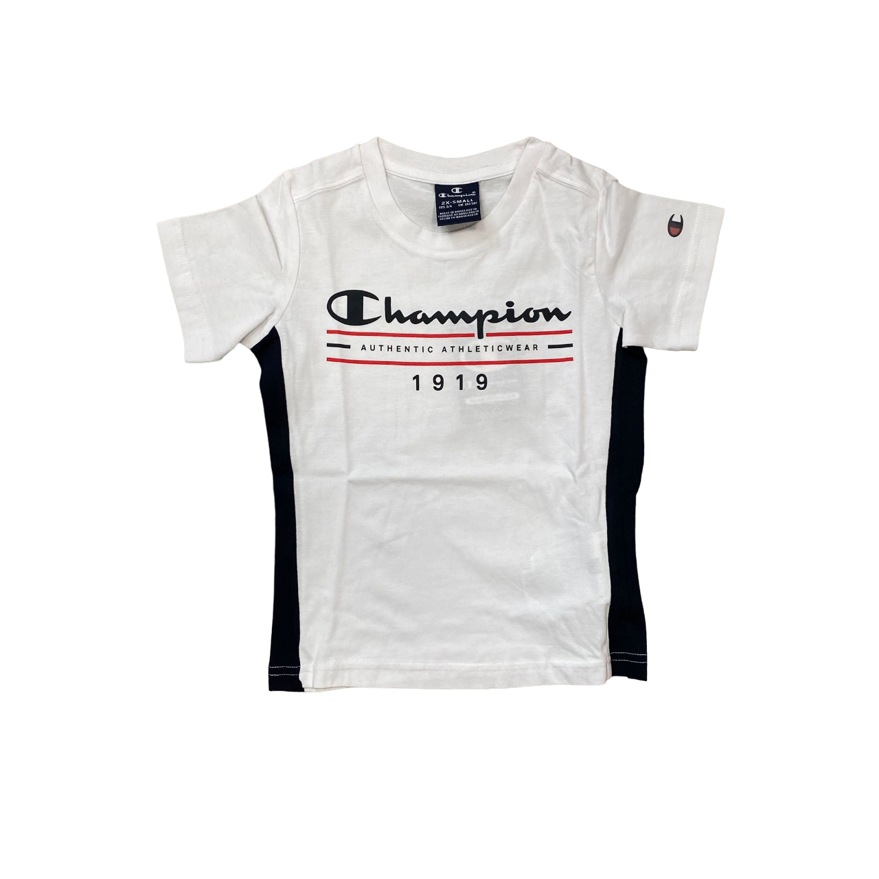Champion completino da ragazzo maglietta e pantaloncino 306700 WW001 bianco blu