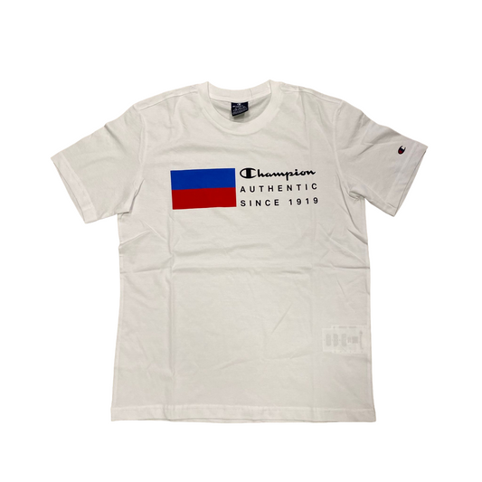 Champion maglietta manica corta in cotone da uomo con stampa 219737 WW001 bianco