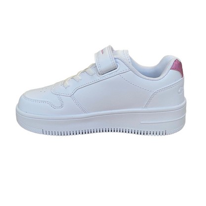 Champion scarpa sneakers da bambina con logo glitterato laccio elastico e velcro S32830-WW010  bianco-rosa